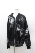 REFLEM / トライバルラインストーン長袖ジップアップパーカー  黒Ｘ白 I-26-03-04-007-PU-TO-SA-ZI