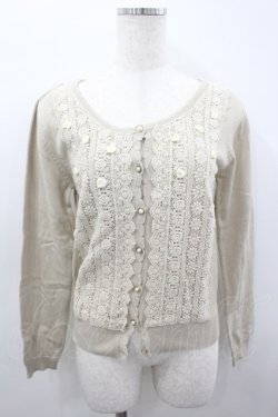 画像1: axes femme / レース＆ローズニットカーディガン M ベージュ I-26-03-04-067-AX-TO-TE-ZI