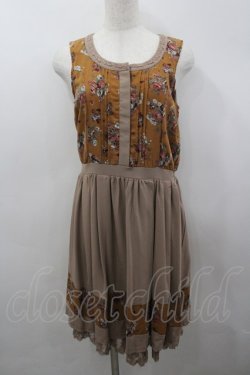 画像1: axes femme / 花柄ｘ無地ラインワンピース M ブラウン I-26-03-04-071-AX-TO-TE-ZI