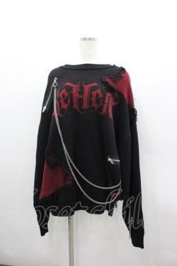 画像1: REFLEM / チェーン付きダメージニット  黒×赤 I-26-03-04-008-PU-TO-TE-ZI