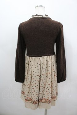 画像3: axes femme / 花柄切替ワンピース M ブラウン I-26-03-04-075-AX-BL-TE-ZI