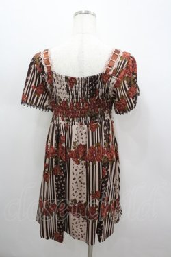 画像2: axes femme / ストライプＸ花プリントチュニック M ブラウン I-26-03-04-079-AX-OP-TE-ZI