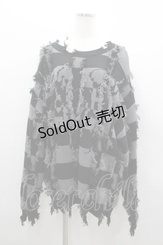 画像1: REFLEM / ダメージボーダーニットプルオーバー  黒×グレー I-26-03-04-009-PU-TO-TE-ZI (1)