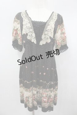 画像1: axes femme / ドットｘ花柄ワンピース M 黒 I-26-03-04-086-AX-OP-TE-ZI