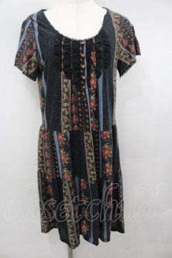 画像1: axes femme / お花ボーダードット柄チュニック M 黒 I-26-03-04-087-AX-OP-TE-ZI