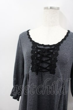 画像2: axes femme / フロント編み上げ半袖ワンピース M グレー I-26-03-04-089-AX-OP-TE-ZI