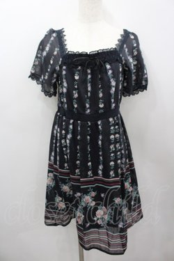 画像1: axes femme / ストライプ花柄ワンピース M 黒 I-26-03-04-093-AX-OP-TE-ZI