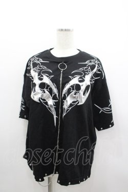 画像1: REFLEM / チェーン付きアップリケ半袖 Tシャツ  黒 I-26-03-04-011-PU-TS-TE-ZI
