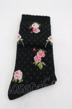 画像1: PINK HOUSE / ブロッサムローズ柄ソックス  黒 I-26-03-04-118-LO-ZA-TE-ZI