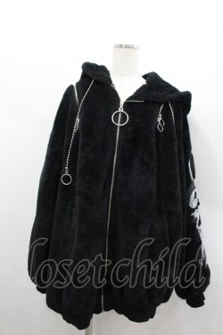 画像1: REFLEM / ドラゴン刺繍デザインファーパーカー  黒Ｘ白 I-26-03-04-013-PU-JA-SA-ZI