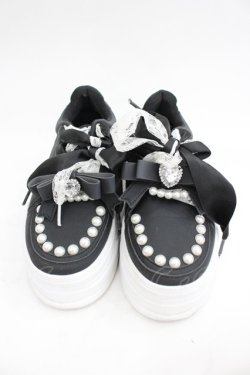 画像1: Ank Rouge / おリボンパールスニーカー  黒 I-26-03-05-004-CA-SH-AS-ZI