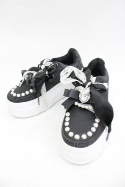 画像2: Ank Rouge / おリボンパールスニーカー  黒 I-26-03-05-004-CA-SH-AS-ZI