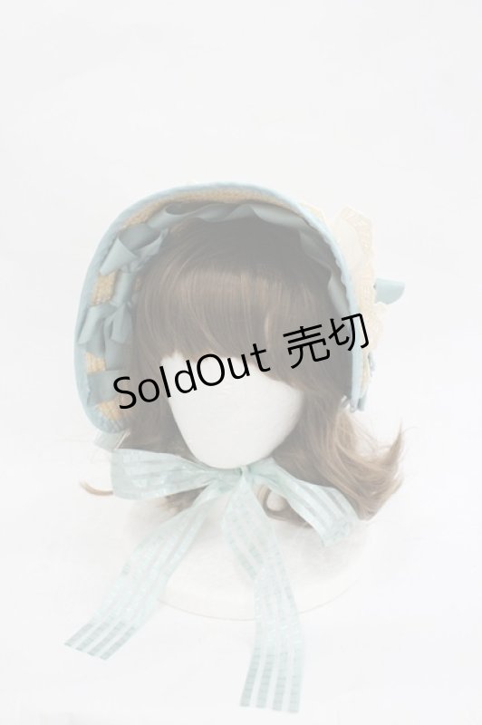 画像1: LOLITAその他(お買取対象外) / チェックリボンレース麦わらハット  アイボリーＸ青Ｘ白 I-26-03-05-075-LO-AC-SA-ZI (1)