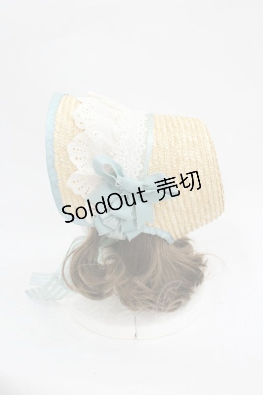 画像2: LOLITAその他(お買取対象外) / チェックリボンレース麦わらハット  アイボリーＸ青Ｘ白 I-26-03-05-075-LO-AC-SA-ZI (2)