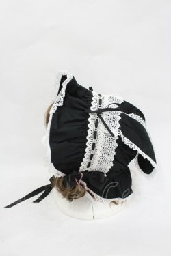 画像2: BABY,THE STARS SHINE BRIGHT / うさみみボンネット  黒Ｘ白 I-26-03-05-079-BA-AC-SA-ZI