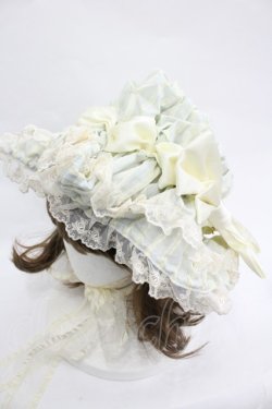 画像1: 妹抖手作工作屋 / スイトライプリボンハット  白Ｘ青 I-26-03-05-086-LO-AC-SA-ZI