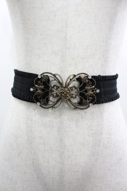 画像1: axes femme / 蝶ローズモチーフゴムベルト  黒Ｘゴールド I-26-03-05-093-AX-ZA-SA-ZI
