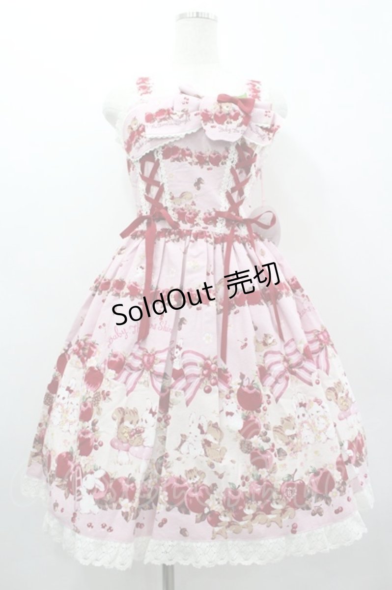 画像1: BABY,THE STARS SHINE BRIGHT / Pomme rouge〜うさぎとりすのりんごの森〜柄ジャンパースカートI  ピンク I-26-03-05-122-BA-OP-SA-ZI (1)