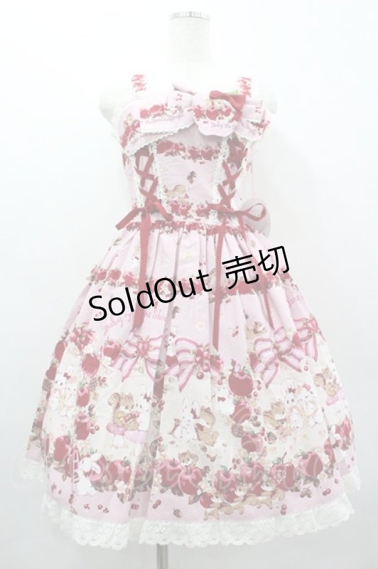 画像1: BABY,THE STARS SHINE BRIGHT / Pomme rouge〜うさぎとりすのりんごの森〜柄ジャンパースカートI  ピンク I-26-03-05-122-BA-OP-SA-ZI (1)