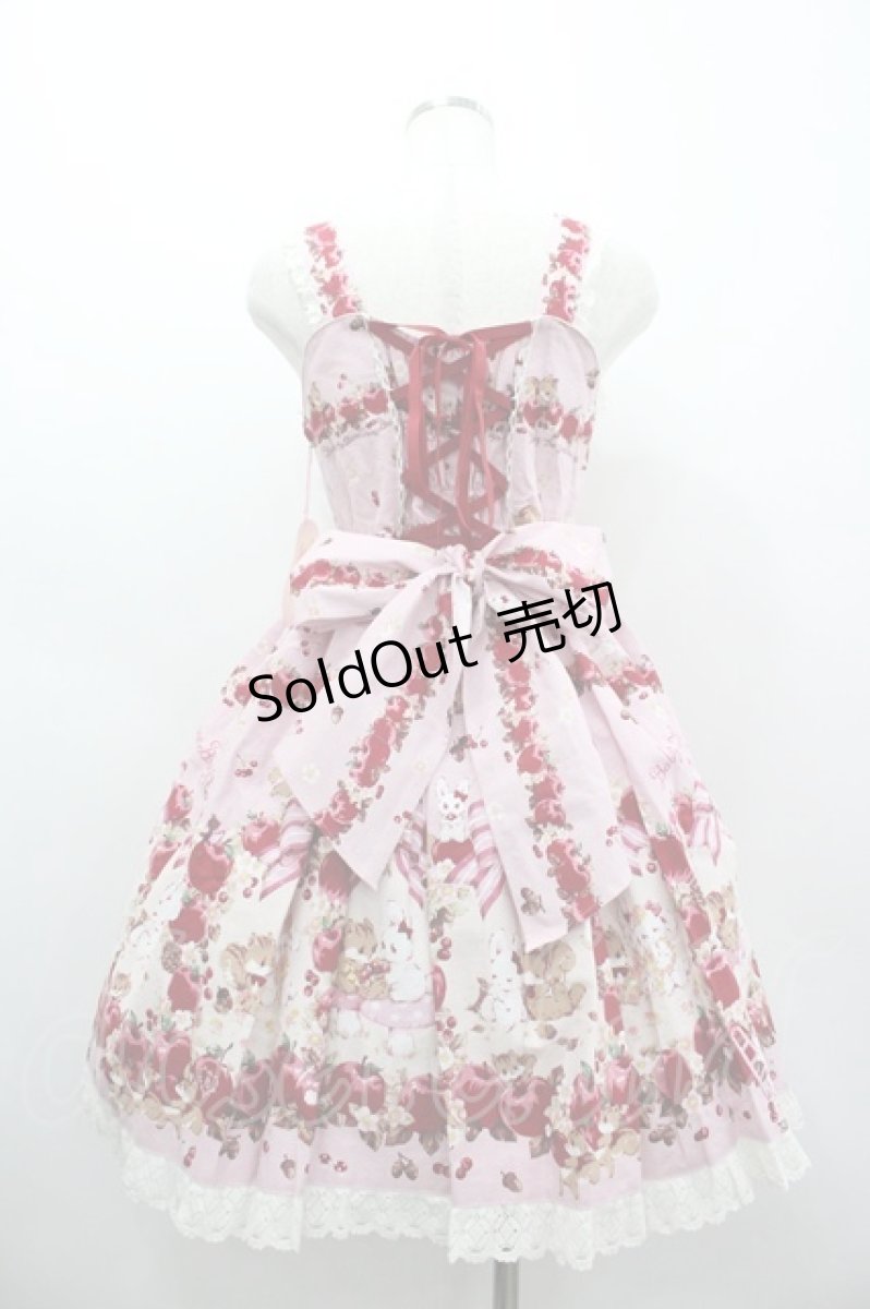 画像2: BABY,THE STARS SHINE BRIGHT / Pomme rouge〜うさぎとりすのりんごの森〜柄ジャンパースカートI  ピンク I-26-03-05-122-BA-OP-SA-ZI (2)