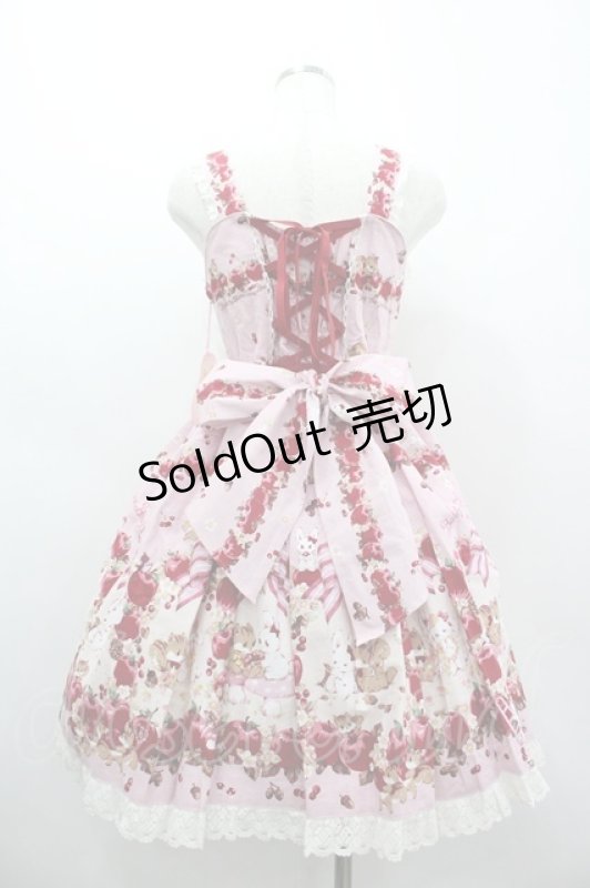 画像2: BABY,THE STARS SHINE BRIGHT / Pomme rouge〜うさぎとりすのりんごの森〜柄ジャンパースカートI  ピンク I-26-03-05-122-BA-OP-SA-ZI (2)