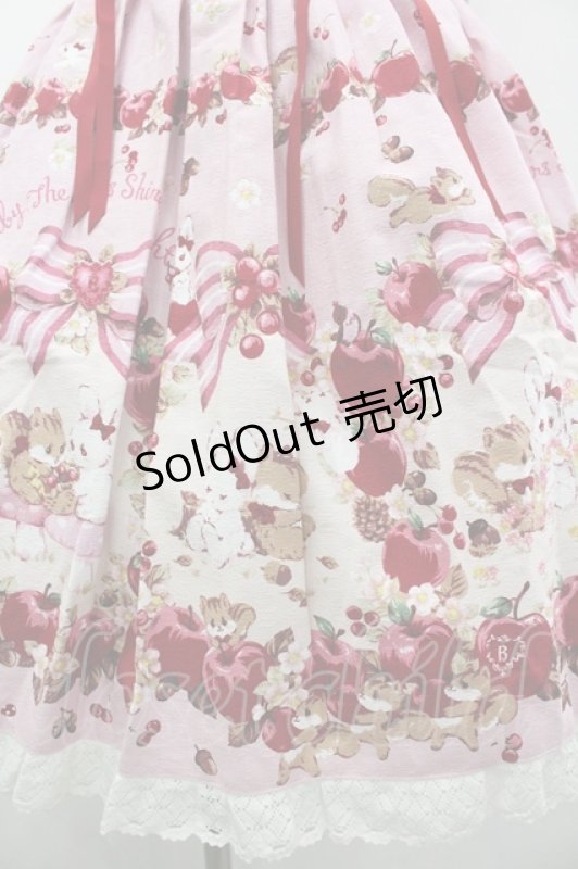 画像3: BABY,THE STARS SHINE BRIGHT / Pomme rouge〜うさぎとりすのりんごの森〜柄ジャンパースカートI  ピンク I-26-03-05-122-BA-OP-SA-ZI (3)