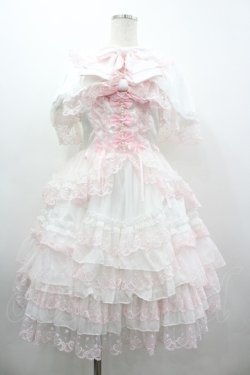 画像1: White Sugar Gitl 白糖少女 / サイド編み下げリボンジャンパースカート&ケープセット  白ｘピンク I-26-03-05-124-LO-OP-SA-ZI