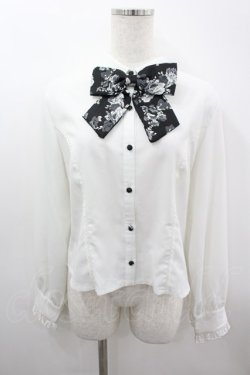 画像1: axes femme / ジャカードリボン付ブラウス  白Ｘ黒 I-26-03-06-004-AX-BL-SA-ZI