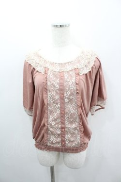 画像1: axes femme / レース切り替え半袖カットソー  ピンクＸ白 I-26-03-06-034-AX-TO-SA-ZI