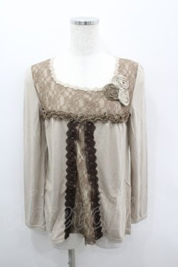 画像1: axes femme / ローズモチーフレース切り替えカットソー M ベージュ I-26-03-06-041-AX-TO-SA-ZI