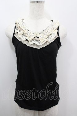 画像1: axes femme / レース&パール襟タンク  黒Ｘアイボリー I-26-03-06-049-AX-TO-SA-ZI