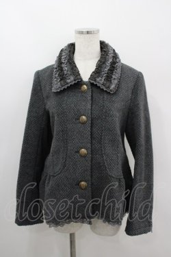 画像1: axes femme / フリルカラーショートコート M 黒 I-26-03-06-053-AX-CO-SA-ZI