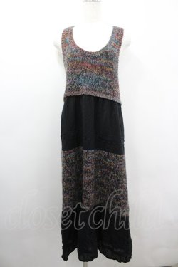 画像1: axes femme / カラフルボーダーノースリーブロングワンピース  黒 I-26-03-06-064-AX-OP-SA-ZI