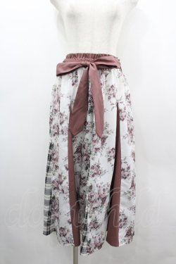 画像1: axes femme / 花柄×チェック柄切替スカート  白Ｘ黒 I-26-03-06-065-AX-SK-SA-ZI