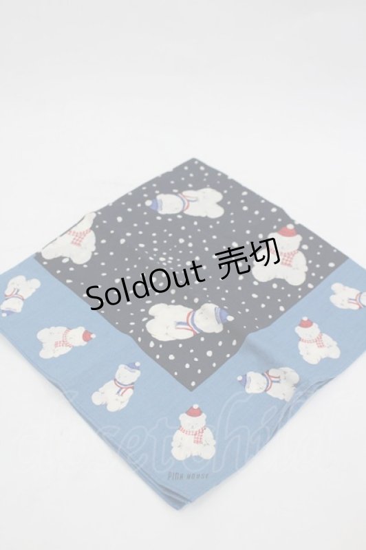画像1: PINK HOUSE / ゆきだるまくまハンカチ  青Ｘ白 I-26-03-06-102-LO-ZA-SA-ZI (1)