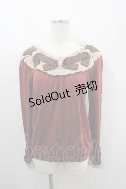 画像1: axes femme / 3つパールリボンレース襟長袖カットソー  アカ I-26-03-06-021-AX-TO-SA-ZI