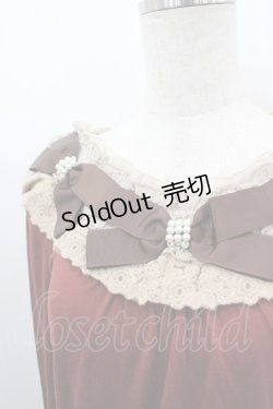 画像2: axes femme / 3つパールリボンレース襟長袖カットソー  アカ I-26-03-06-021-AX-TO-SA-ZI