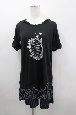 画像1: axes femme / フード付チュニックワンピース  黒Ｘ白 I-26-03-06-031-AX-OP-SA-ZI