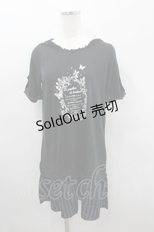 画像1: axes femme / フード付チュニックワンピース  黒Ｘ白 I-26-03-06-031-AX-OP-SA-ZI (1)