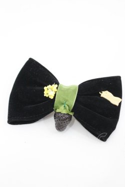 画像1: Emily Temple cute / ベリー別珍リボンバレッタ  黒 I-26-03-08-088-ET-AC-SA-ZI