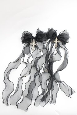 画像1: Maiden's reve / 十字フリルリボン髪飾り  黒 I-26-03-08-092-LO-AC-SA-ZI