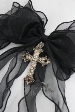 画像2: Maiden's reve / 十字フリルリボン髪飾り  黒 I-26-03-08-092-LO-AC-SA-ZI