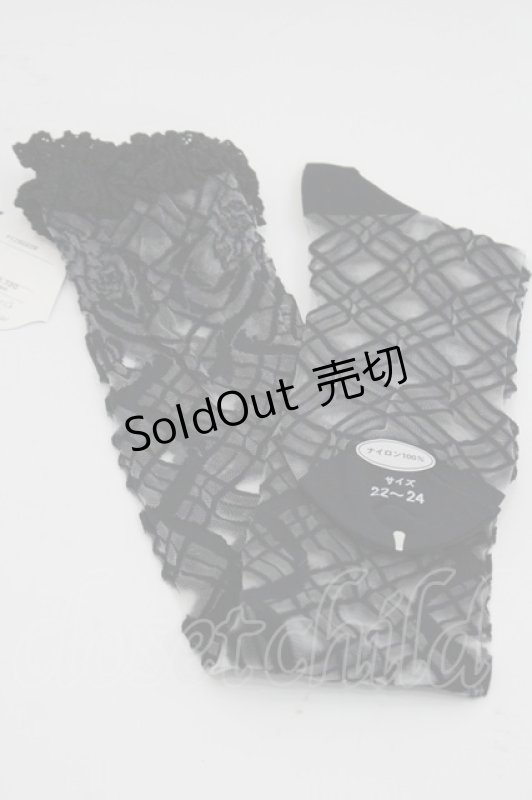 画像2: ALICE and the PIRATES / ロージアブーケシースルーオーバーニーソックス  黒 I-26-03-08-117-PA-ZA-SA-ZI (2)