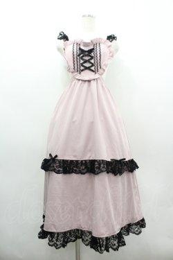 画像1: Princess Melody / ハートエプロンジャンパースカート  ピンクＸ黒 I-26-03-10-061-EL-SK-SA-ZI