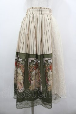 画像1: axes femme / ミュシャ パネル柄スカート M グリーン I-26-03-10-076-AX-SK-SA-ZI