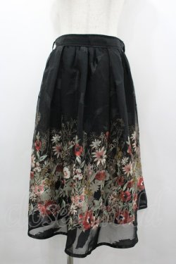 画像1: axes femme / リボン付花柄フレアスカート M ブラック I-26-03-10-079-AX-SK-SA-ZI