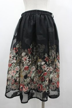 画像2: axes femme / リボン付花柄フレアスカート M ブラック I-26-03-10-079-AX-SK-SA-ZI