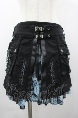 画像1: Ozz Croce / ダブルベルト&チェーンオーバー付き総柄スカート  黒Ｘサックス I-26-03-10-083-OO-SK-SA-ZI