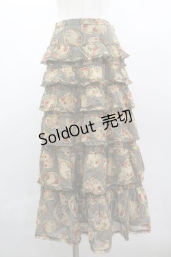 画像1: WONDERFUL WORLD / 和柄フリルスカート  グリーン I-26-03-10-087-LO-SK-SA-ZI