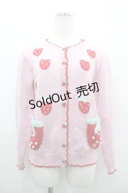 画像1: Nile Perch / いちご編み込みカーディガン  ピンクＸ赤 I-26-03-10-016-LO-TO-SA-ZI